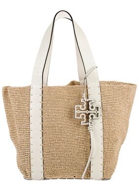 Tory Burch White-Trim Natural Raffia Tote